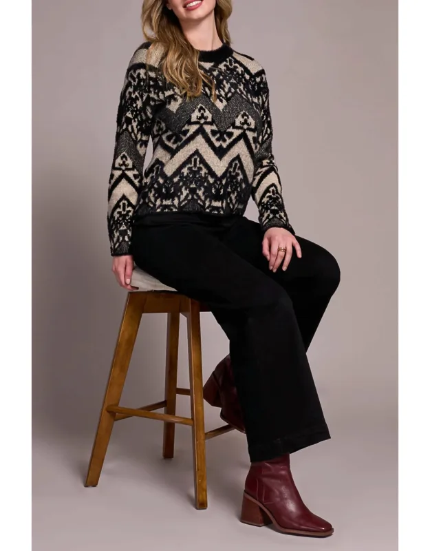Double-knit Eyelash Yarn Crew Neck Sweater