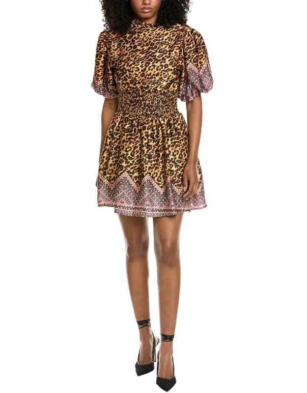 Animal Motif Border Print Cinched Waist Mini Dress