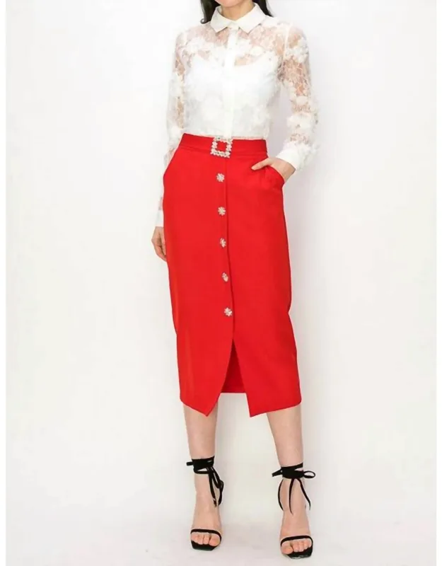Rhinestone Button Down Midi Skirt