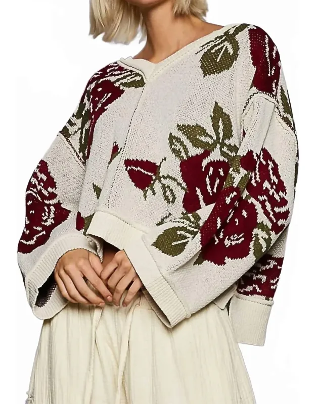 Long Sleeve Contrast Floral Sweater