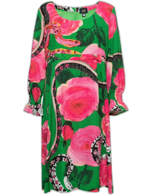 Floral Printed Textured Long Sleeve Dress