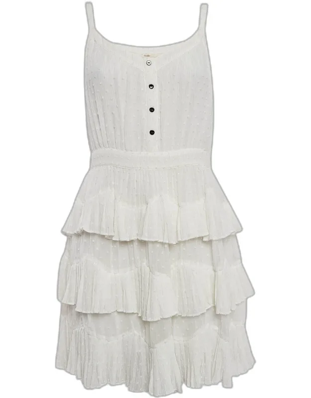 White Swiss Dots Chiffon Tiered Dress