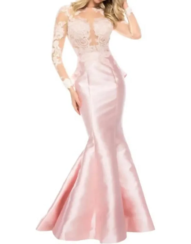 Long Sleeve Lace Satin Dress