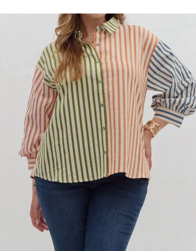 Colorblock Stripe Button Down Top