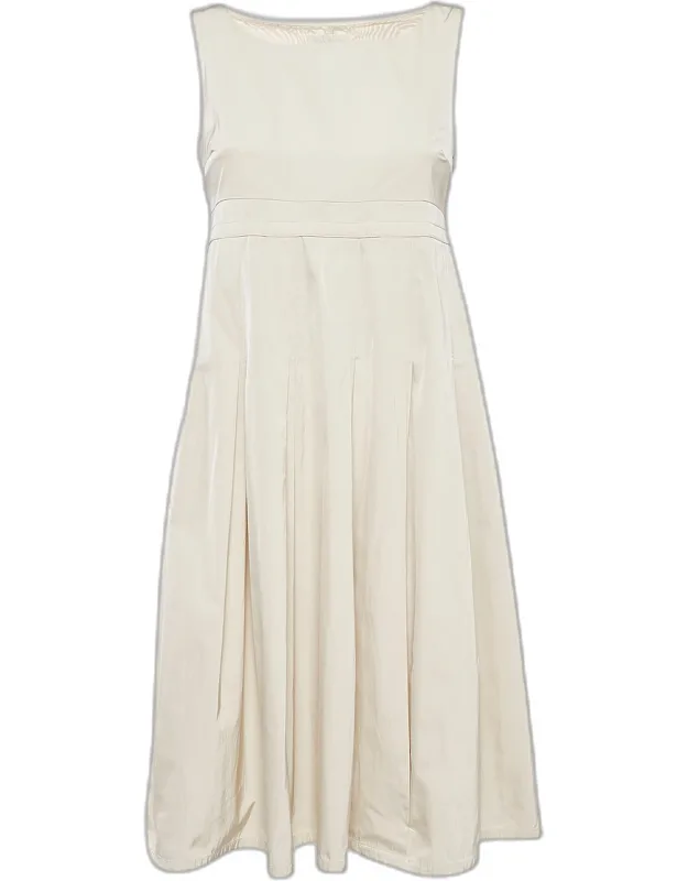 Cotton Blend Pleated Sleeveless Dress