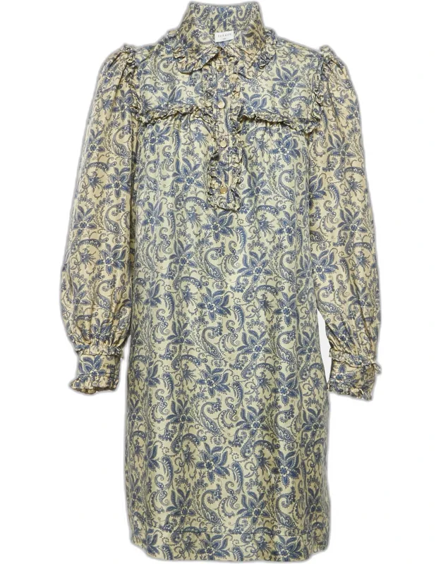 Harmonie Print Silk Ruffle Mini Dress