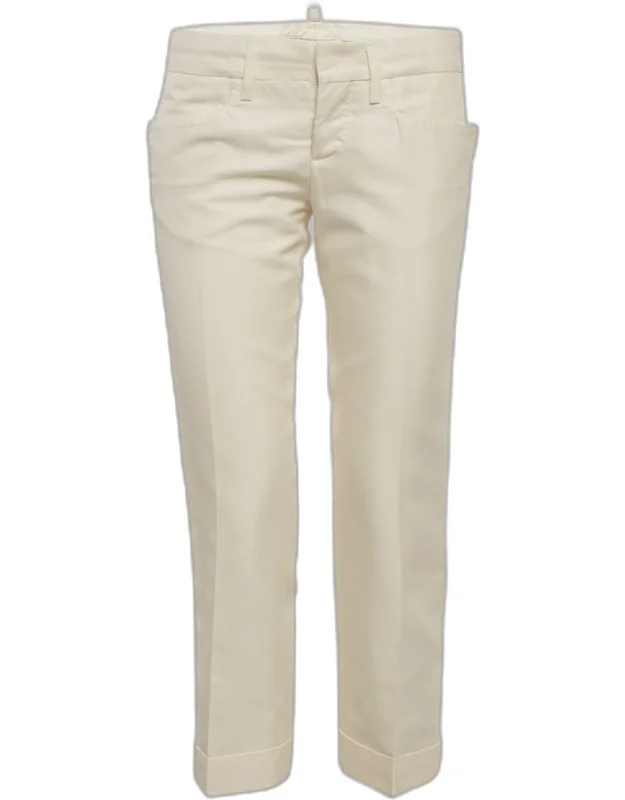 Cream Cotton Blend Capri Trousers