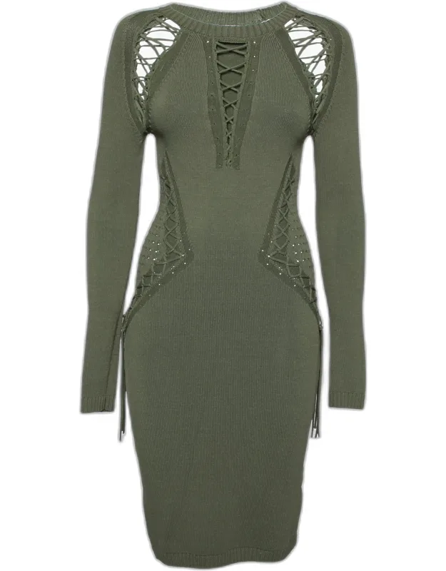 Knitted Cut-out Lace Up Detail Bodycon Dress