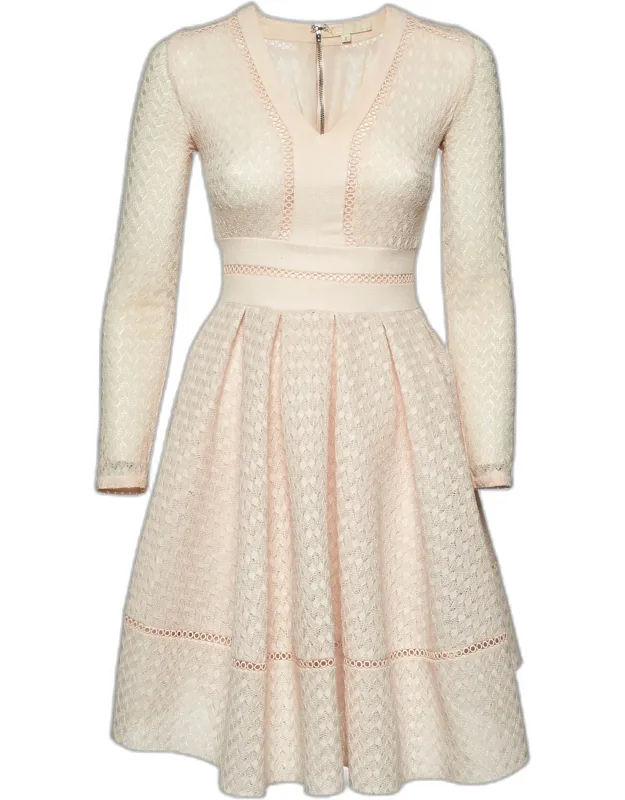 Light Peach Lace Pleated Mini Dress