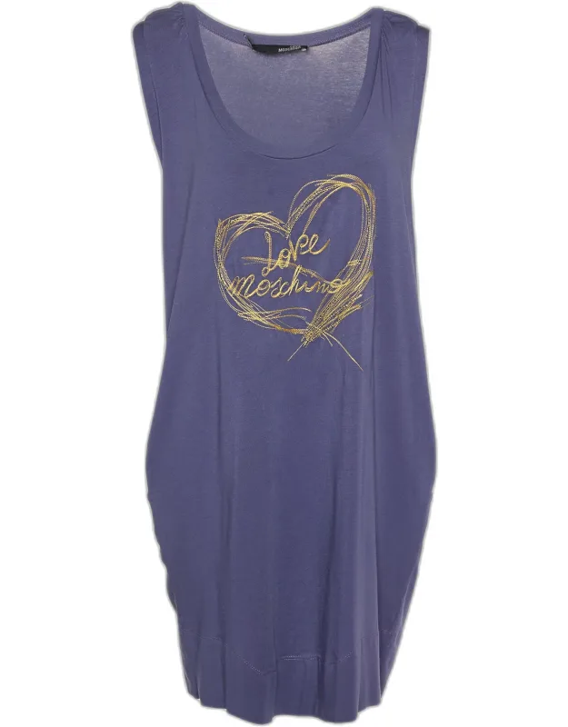 Logo Embroidered Cotton Knit Sleeveless Mini Dress