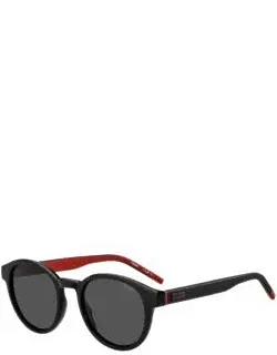 Black Sunglasses With Round Frames And Patterned Temples