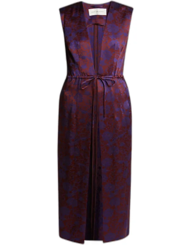Floral Drawstring Sleeveless Coat