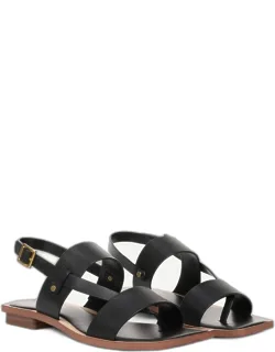 Enrica Sandals, Square Toe, Slingback, Buckle Closure