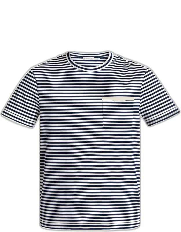 Stripe Leather-trim Pocket T-shirt