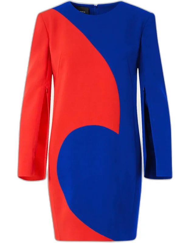 Patchwork Wool Long-sleeve Mini Dress