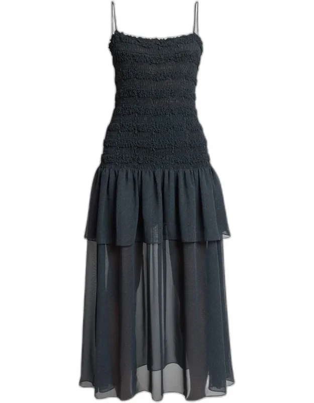 Smocked Drop-waist Georgette Maxi Dress
