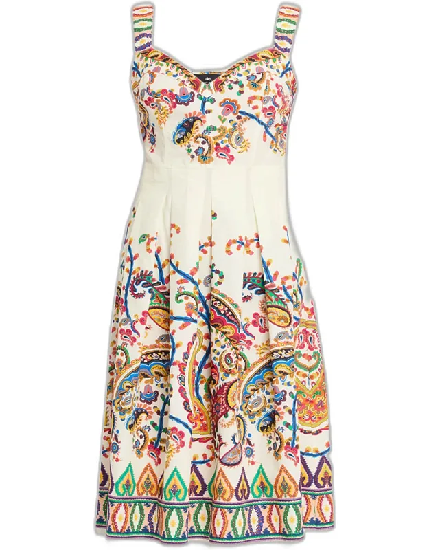 Floral-print Sleeveless Pleated Midi Dress