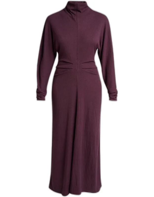 Pleated Rib-crepe Mock-neck Dress