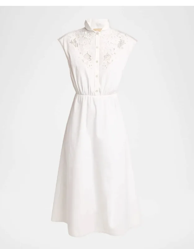 Broderie Anglaise Cap-sleeve Midi Shirtdress
