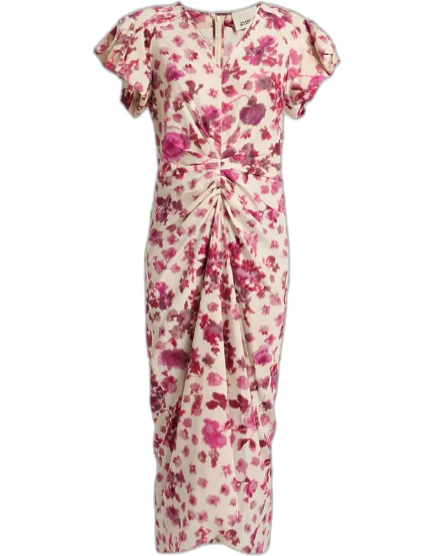 Terenae Printed Stretch Silk Midi Dress