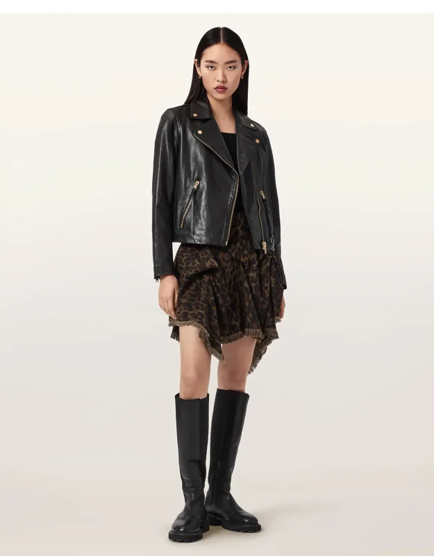 Leopard Print Denim Mini Skirt
