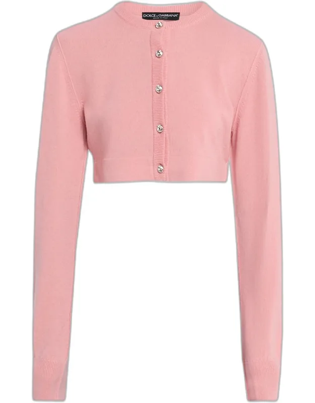 Crystal-button Cashmere Crop Cardigan