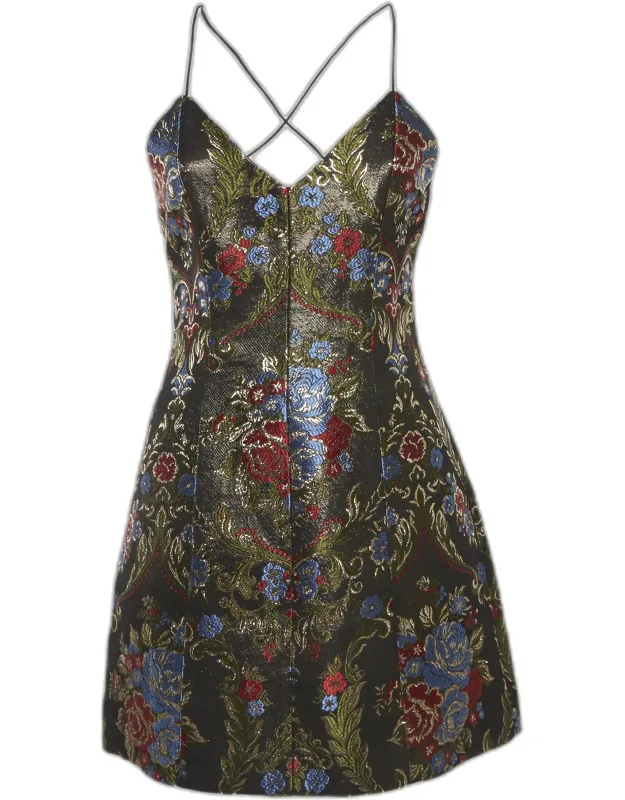 Floral Jacquard Strappy Mini Dress