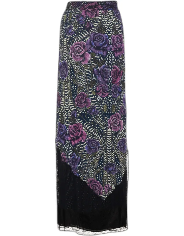 Floral Printed Crepe And Tulle Maxi Skirt