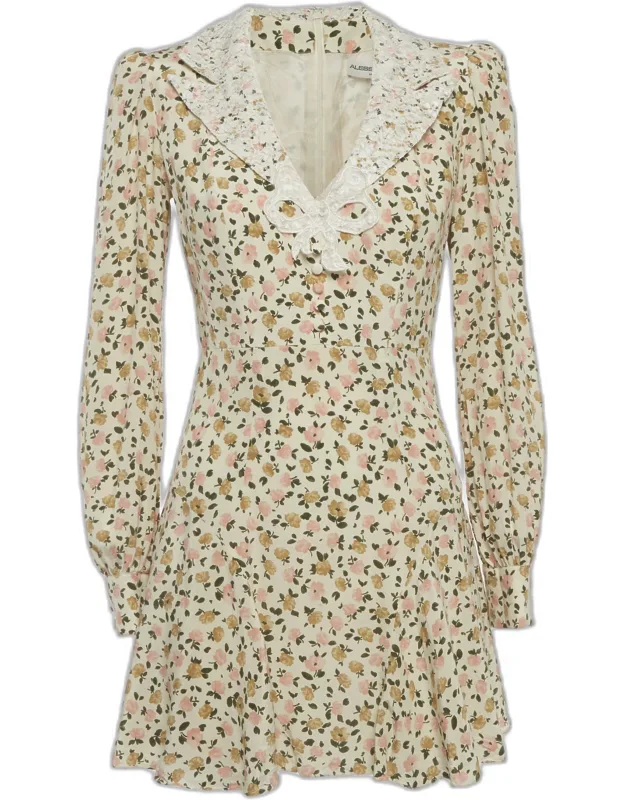 Floral Print Lace Trim Mini Dress