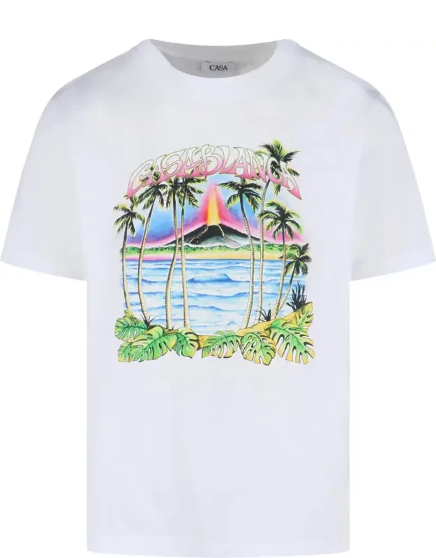 Organic Cotton T-shirt With Colorful Volcano Print