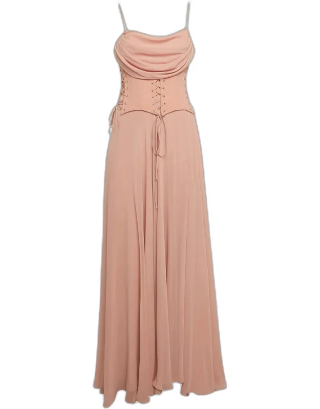 Peach Crepe Underbust Corset Detail Maxi Dress