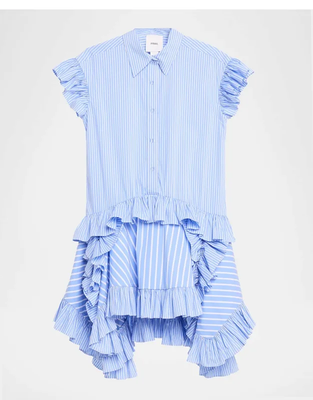 Pinstripe Ruffled Poplin Dress