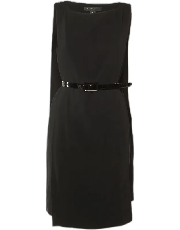 Crepe Cape Detail Belted Midi Dress