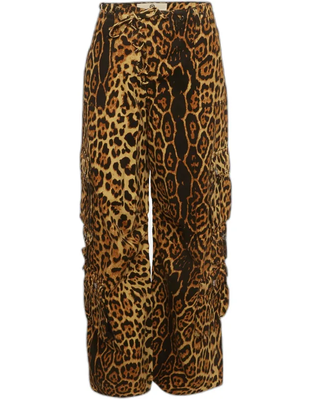 Leopard Print Denim Wide Leg Cargo Pants