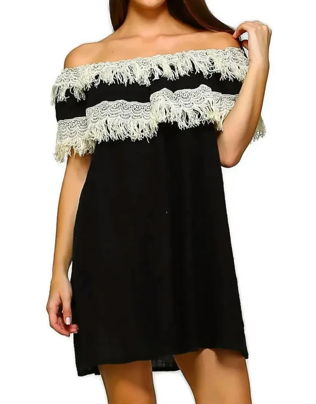 Off The Shoulder Fringe Mini Dress