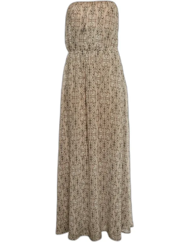 Abstract Print Chiffon Strapless Maxi Dress