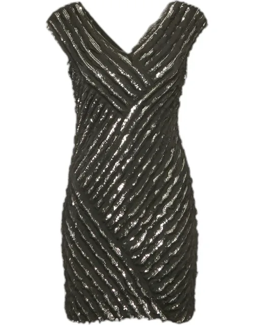"silk Sequin Mini Dress With Dense Texture And Diagonal Lines"