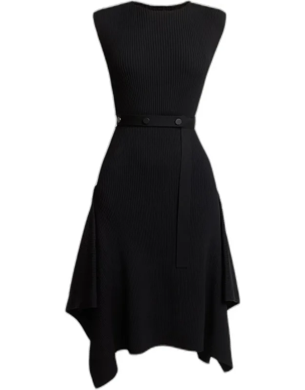 Sleeveless Rib Knit Belted Midi Dress