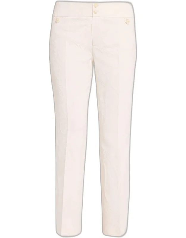 Flared Cotton-blend Paisley Jacquard Trousers