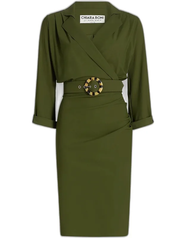 Belted Faux-wrap Dress