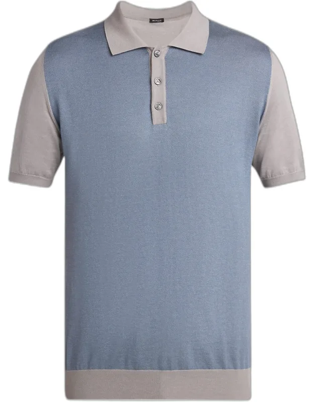 Cotton Knit Textured-front Polo Shirt