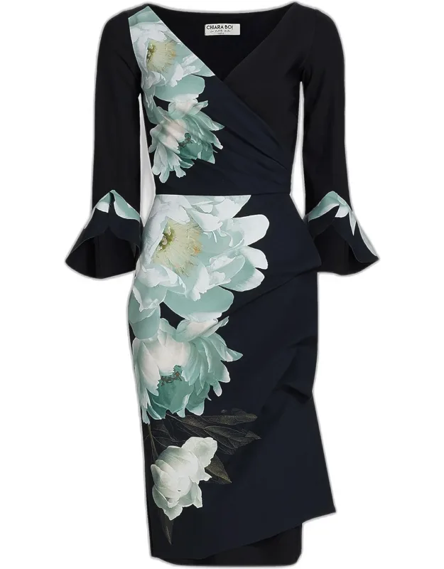 Floral-print Surplice Bodycon Dress