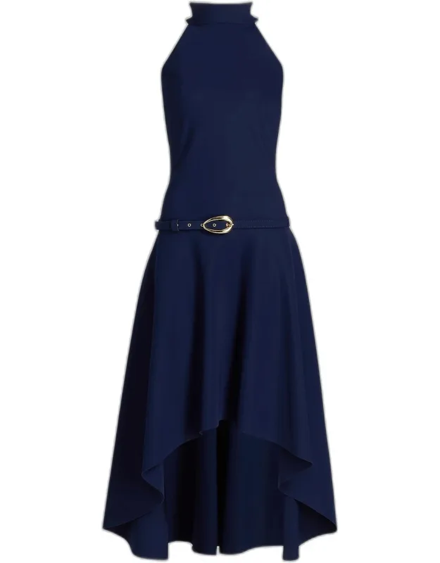 High-low Halter Jersey Midi Dress