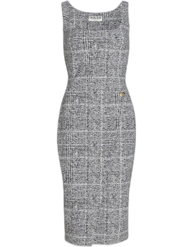 Tweed-print Jersey Bodycon Midi Dress