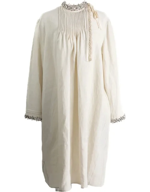 Pleated Embellished-neck Dress