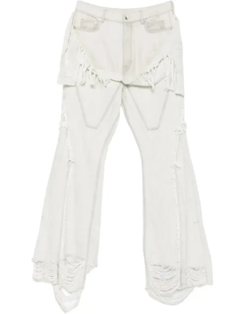 Fringed Distressed Button-fastening Jeans