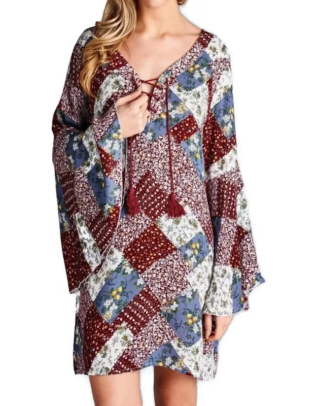 Floral Patchwork Print Mini Dress