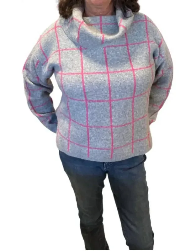 Cowl Neck Grid Sweater