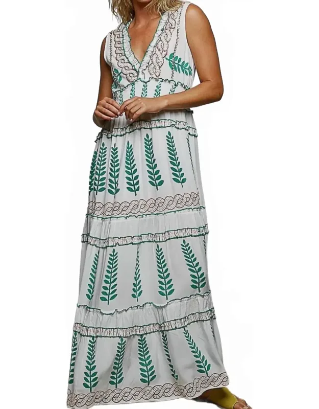 V Neck Ruffle Woven Sleeveless Long Dress