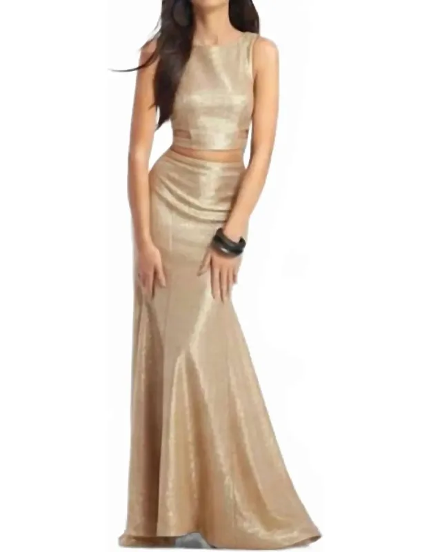 Two Piece Metallic Knit Maxi Dress